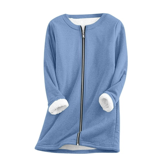 ZQUUVOU Women's Fleece Sweatshirts Dress Fall Winter Fleece Lined Warm Sweatshirts Loose Full Zipper Thick Warm Jacket with Pockets Blue