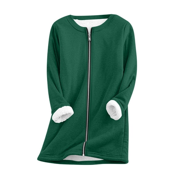 Rohuuque Women's Fleece Sweatshirts Dress Fall Winter Fleece Lined Warm Sweatshirts Loose Full Zipper Thick Warm Jacket with Pockets Green