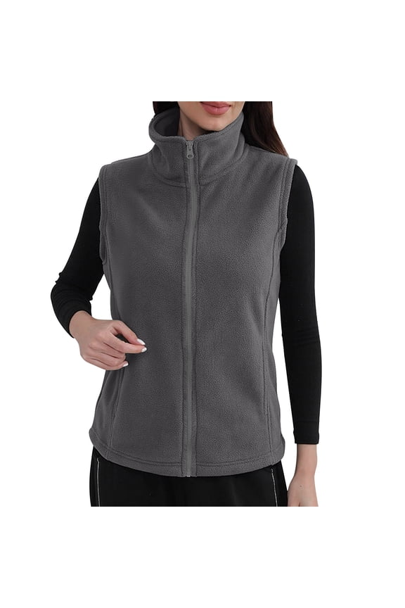 Rohuuque Women's Fleece Vest Fall Winter Thermal Zip Up Sleeveless Jackets Lightweight Soft Warm Polar Vest Outerwear Dark Gray
