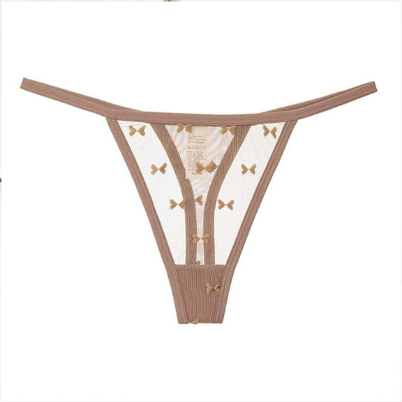 Rohuuque Women's G String Thongs T-back Lace Hollow Out Panties Low Waist Thongs Breathable Cheeky Underwear Panties Brown