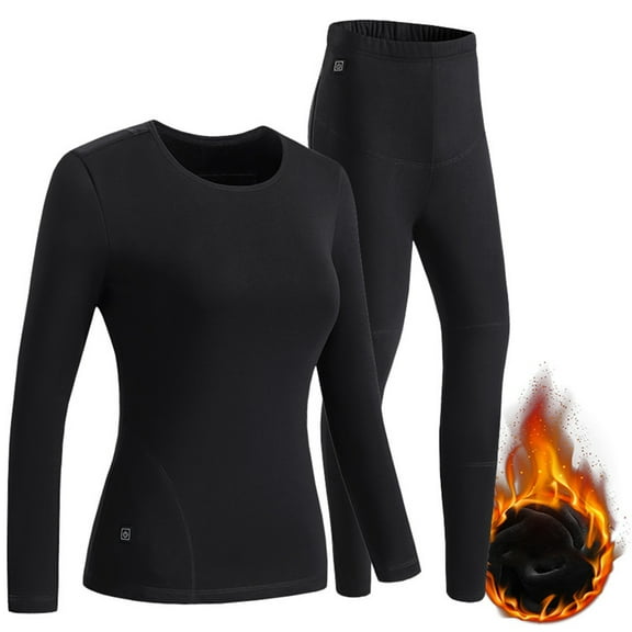 Rohuuque Women's Hearted Thermal Underwear Set Long Johns Plus Size 3-Level Heating Underwear Washable Winter Warm Baselayer Set Black
