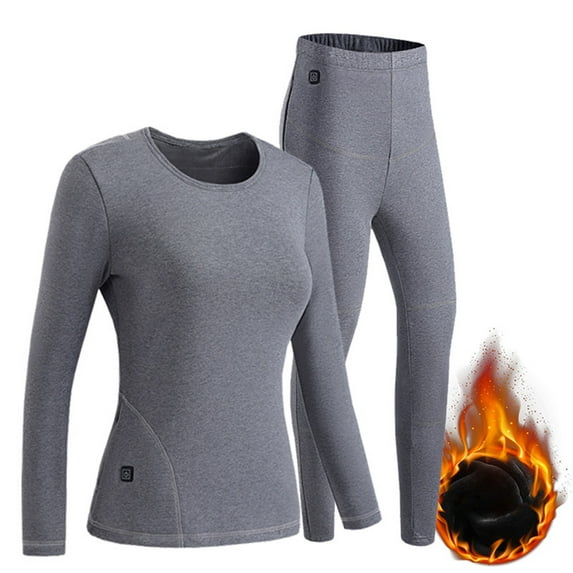 Rohuuque Women's Hearted Thermal Underwear Set Long Johns Plus Size 3-Level Heating Underwear Washable Winter Warm Baselayer Set Gray