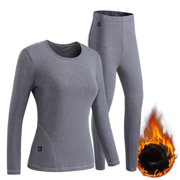 Rohuuque Women's Hearted Thermal Underwear Set Long Johns Plus Size 3-Level Heating Underwear Washable Winter Warm Baselayer Set Gray