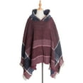 thumbnail image 1 of Rohuuque Women's Hooded Cape with Fringed Hem Herringbone Knit Hooded Poncho Pullover Cape Warm Winter Gothic Bohemian Style Shawl Burgundy, 1 of 5