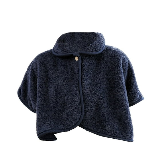 Rohuuque Women's Hooded Cloak Solid Color Button Front Faux Fur Cape Shawl Plush Winter Wrap Gothic Outerwear Navy