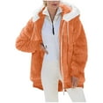 thumbnail image 1 of Rohuuque Women's Hooded Fleece Jacket Thicken Fleece Coat with Zip and Pockets Cute Ear Oversized Casual Coat for Winter Orange, 1 of 9