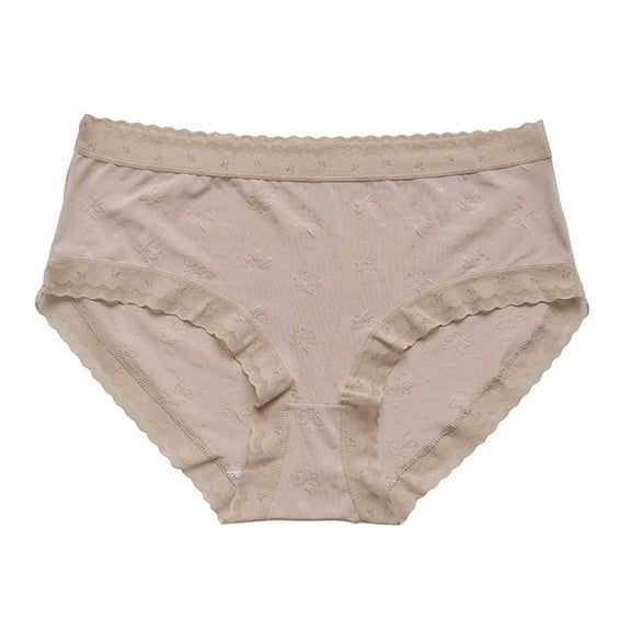 Rohuuque Women's Lace Briefs Abdomen Mid-rise Soft Ice Silk Panties Comfortable Lightweight Breathable Underwear Briefs Beige
