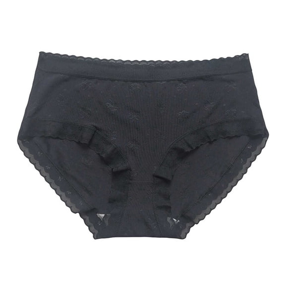 Rohuuque Women's Lace Briefs Abdomen Mid-rise Soft Ice Silk Panties Comfortable Lightweight Breathable Underwear Briefs Black