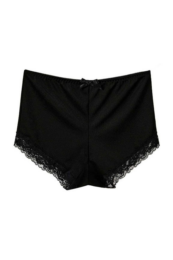 Women's Lace Panties Bow Tummy Control Underwear Briefs Mid Rise Cheeky Briefs High Elastic Curvy Underwear Black