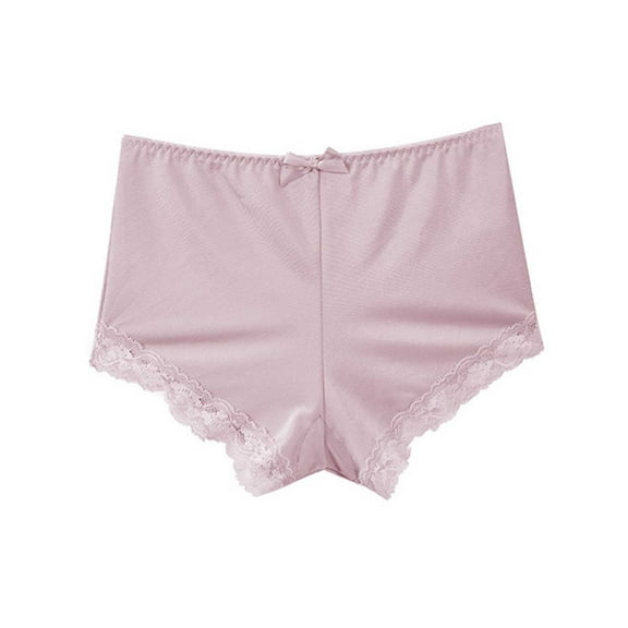 Rohuuque Women's Lace Panties Bow Tummy Control Underwear Briefs Mid Rise Cheeky Briefs High Elastic Curvy Underwear Pink