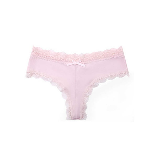 Rohuuque Women's Lace Panties Briefs Mid Rise Lace Panties High Elastic Cotton Lined Curvy Breathable No Show Briefs Pink