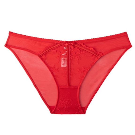 Rohuuque Women's Lace Panties Comfortable Sheer Bow Cutout Lace Panties Mid Rise Breathable Cheeky Comfort Underwear Red
