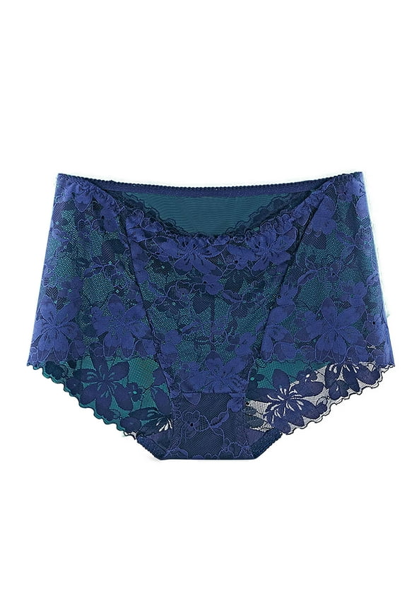 Women's Lace Panties Curvy High Waist Lace Cutout Panties Tummy Control Butt Lifting Invisibles Breathable Briefs Blue