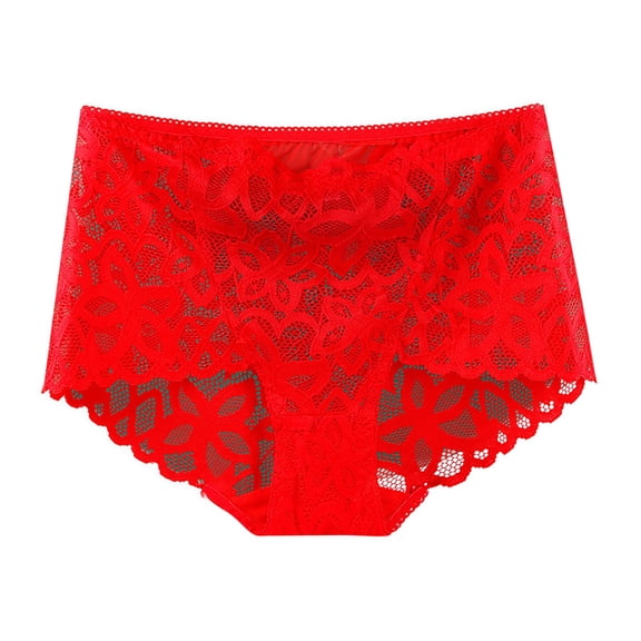ZQUUVOU Women's Lace Panties Curvy High Waist Sheer Lace Panties Tummy Control Butt Lifting Breathable No Show Underwear Red