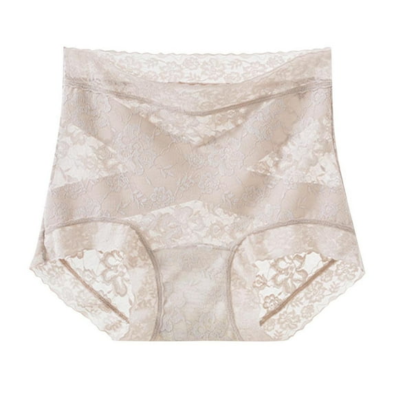 ZQUUVOU Women's Lace Panties Full Coverage Mid High Waist Briefs Tummy Control Lace Panties Breathable No Visible Lines Khaki