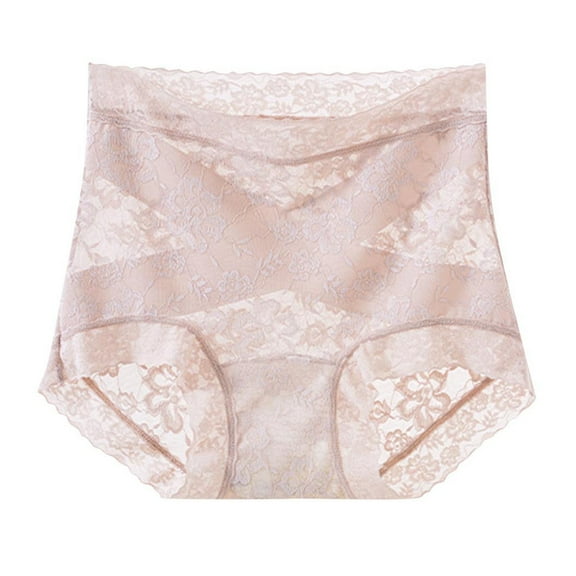 ZQUUVOU Women's Lace Panties Full Coverage Mid High Waist Briefs Tummy Control Lace Panties Breathable No Visible Lines Pink