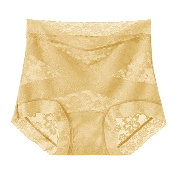 ZQUUVOU Women's Lace Panties Full Coverage Mid High Waist Briefs Tummy Control Lace Panties Breathable No Visible Lines Yellow