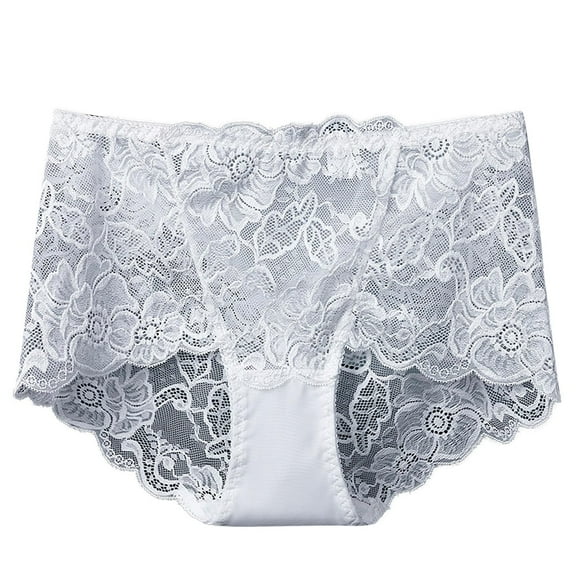 Rohuuque Women's Lace Panties Full Figure High Waist See Through Lace Briefs Tummy Shaping Invisibles Breathable Panties White