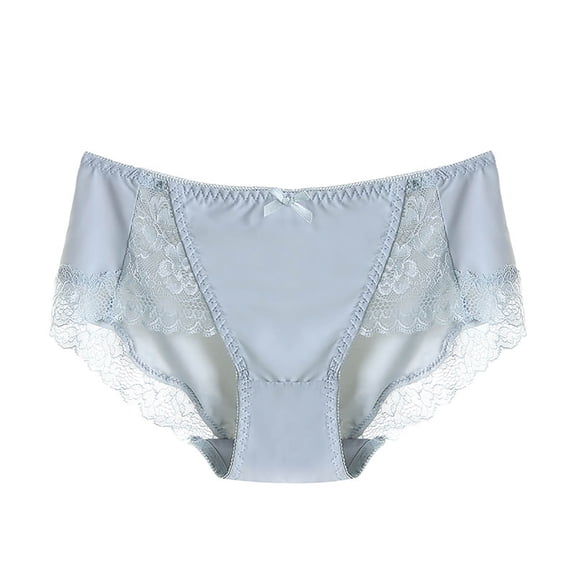 Rohuuque Women's Lace Panties Invisibles Ice Silk Body Breathable Underwear Lace Briefs No Show Lace Trim Comfort Briefs Blue
