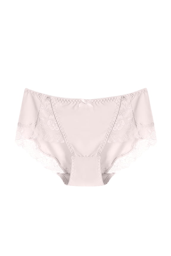 Rohuuque Women's Lace Panties Invisibles Ice Silk Body Breathable Underwear Lace Briefs No Show Lace Trim Comfort Briefs Pink