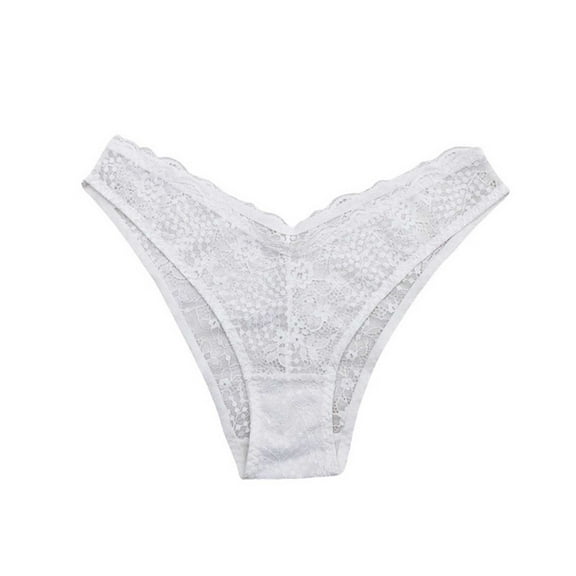 Rohuuque Women's Lace Panties Low Rise V-Cut Lace Panties High Elastic Sheer Breathable Comfort No Show Underwear White