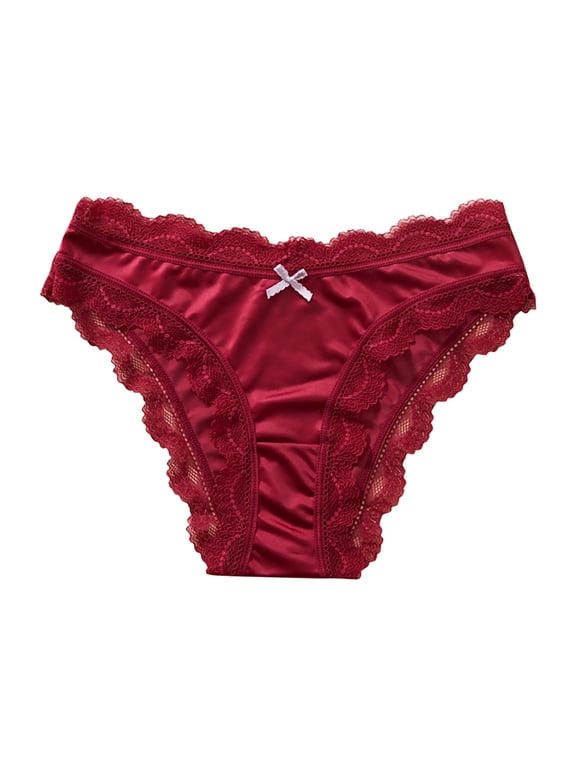 Women's Lace Panties One Piece Low Rise Lace Trim Briefs Panties Cotton Lined Cheeky Briefs Underwear Burgundy
