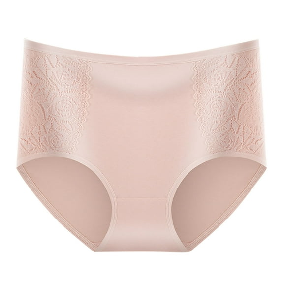Rohuuque Women's Lace Panties Solid Color Cotton Lace High Waist Panties Tummy Control Butt Lifting Comfort Underwear Pink
