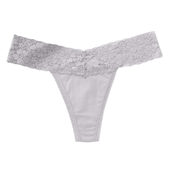 Rohuuque Women's Lace Panties Ultra Thin Low Rise T-Back Panties Sheer Lace Panel No Show Underwear Comfort Wear Stitching T-pants Gray