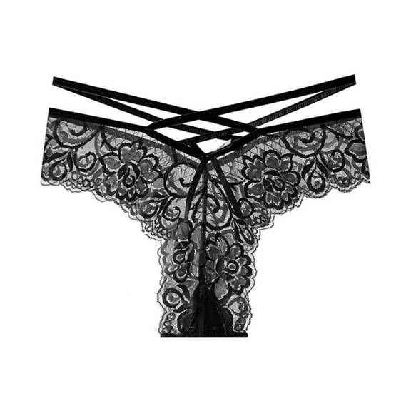 ZQUUVOU Women's Lace Thongs Low Rise Sheer Jacquard Lace Panties Comfort No Show Underwears Draestring Thongs Black