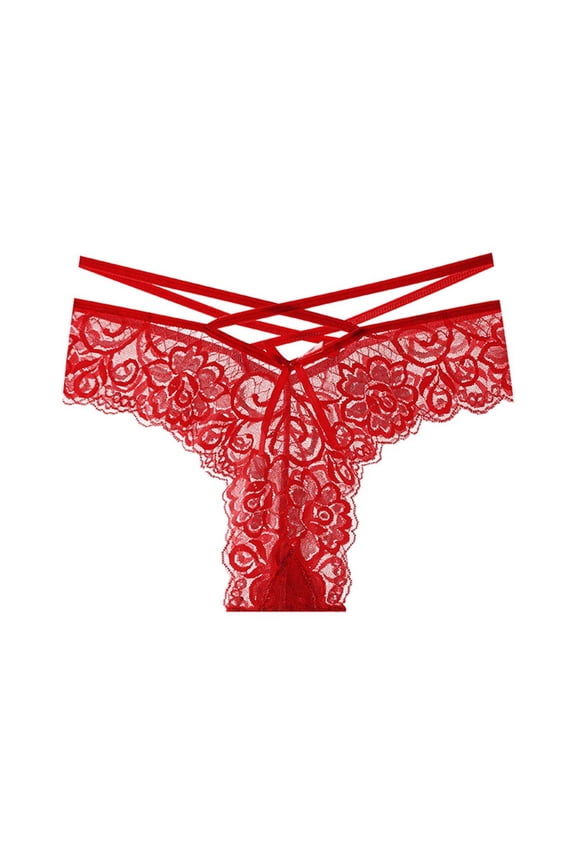 ZQUUVOU Women's Lace Thongs Low Rise Sheer Jacquard Lace Panties Comfort No Show Underwears Draestring Thongs Red