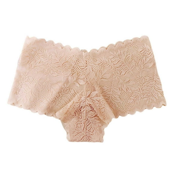 Rohuuque Women's Lace Thongs Wide Trim Waistband Panties Low Rise Comfortable Everyday Wear No Show Breathable Briefs Beige