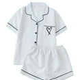 thumbnail image 1 of Rohuuque Women's Lightweight Summer Pajamas Set Cotton Short Sleeve Button Down Pj Shorts Set Soft Breathable Sleepwear White, 1 of 5