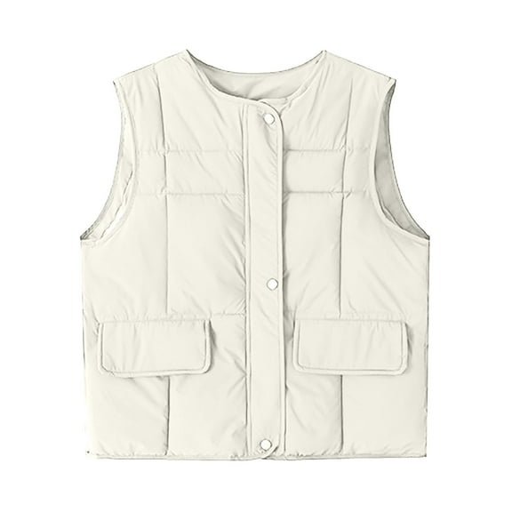 Rohuuque Women's Lightwieght Puffer Vest Cold Weather Zip Vest Sleeveless Down Jacket Crewneck Solid Color Sleeveless Jacket White