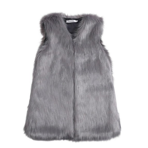 Rohuuque Women's Long Faux Fur Vest Mid Length Sleeveless Coat Plush Lined Winter Warmth Outerwear Casual Wear Gray