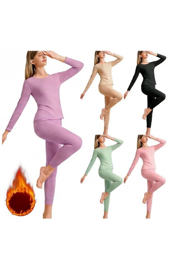Women's Long Johns Thermal Underwear Set Fleece Silk Blend Thermal Top Insulation Plush Lining Crew Neck Winter Lounge Wear Beige