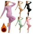 thumbnail image 1 of Rohuuque Women's Long Johns Thermal Underwear Set Fleece Silk Blend Thermal Top Insulation Plush Lining Crew Neck Winter Lounge Wear Pink, 1 of 9