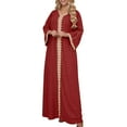 thumbnail image 1 of ZQUUVOU Women's Muslim Maxi Dress Abaya One-Piece V Neck Bronzing Dress Islamic Full Length Kaftan Daily Casual Red, 1 of 6