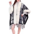thumbnail image 1 of ZQUUVOU Women's Plaid Knit Cape Poncho with Fringe Trim Oversized Warm Winter Cape Gothic Bohemian Style Outerwear Gray, 1 of 5