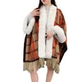 thumbnail image 1 of ZQUUVOU Women's Plaid Knit Cape Poncho with Fringe Trim Oversized Warm Winter Cape Gothic Bohemian Style Outerwear Orange, 1 of 8