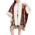 thumbnail image 1 of ZQUUVOU Women's Plaid Knit Cape Poncho with Fringe Trim Oversized Warm Winter Cape Gothic Bohemian Style Outerwear Yellow, 1 of 5