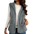 thumbnail image 1 of Rohuuque Women's Plush Fleece Jacket Vest Hooded Sleeveless Soft Open Front Cardigan Lightweight Fall Winter Outerwear with Pocket Gray, 1 of 9
