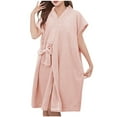 thumbnail image 1 of Rohuuque Women's Plush Robes Short Sleeve Waffle Bathrobes Tie Front Knee Length Loungewear Soft Cozy Sleep Wear Khaki, 1 of 5