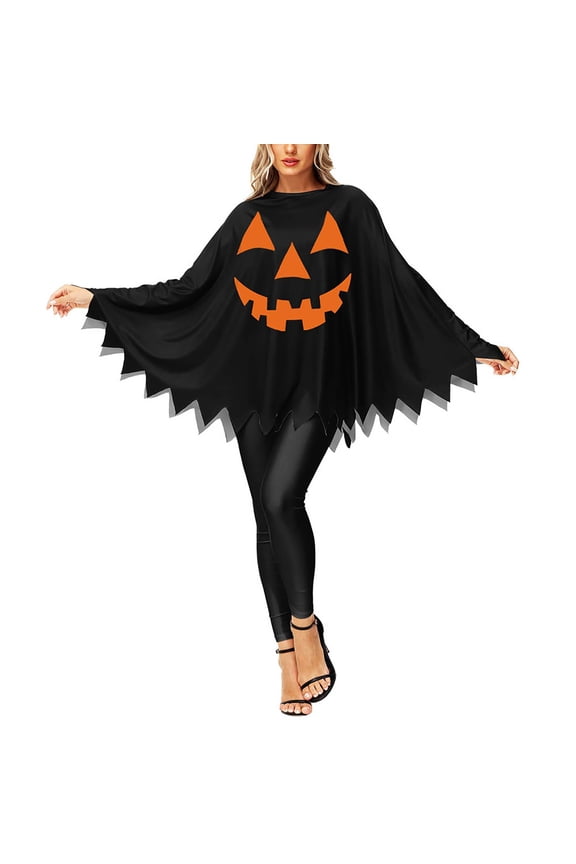 Women's Printed Cloak Vintage One Size Funny Print Poncho Party Cape Shawl Batwing Spider Web Party Outfits Black D