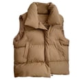 thumbnail image 1 of Rohuuque Women's Puffer Vest Winter Sleeveless Cardigan with Pocket Warm Jacket Zipper Stand Collar Sleeveless Lightweight Vests Brown, 1 of 8