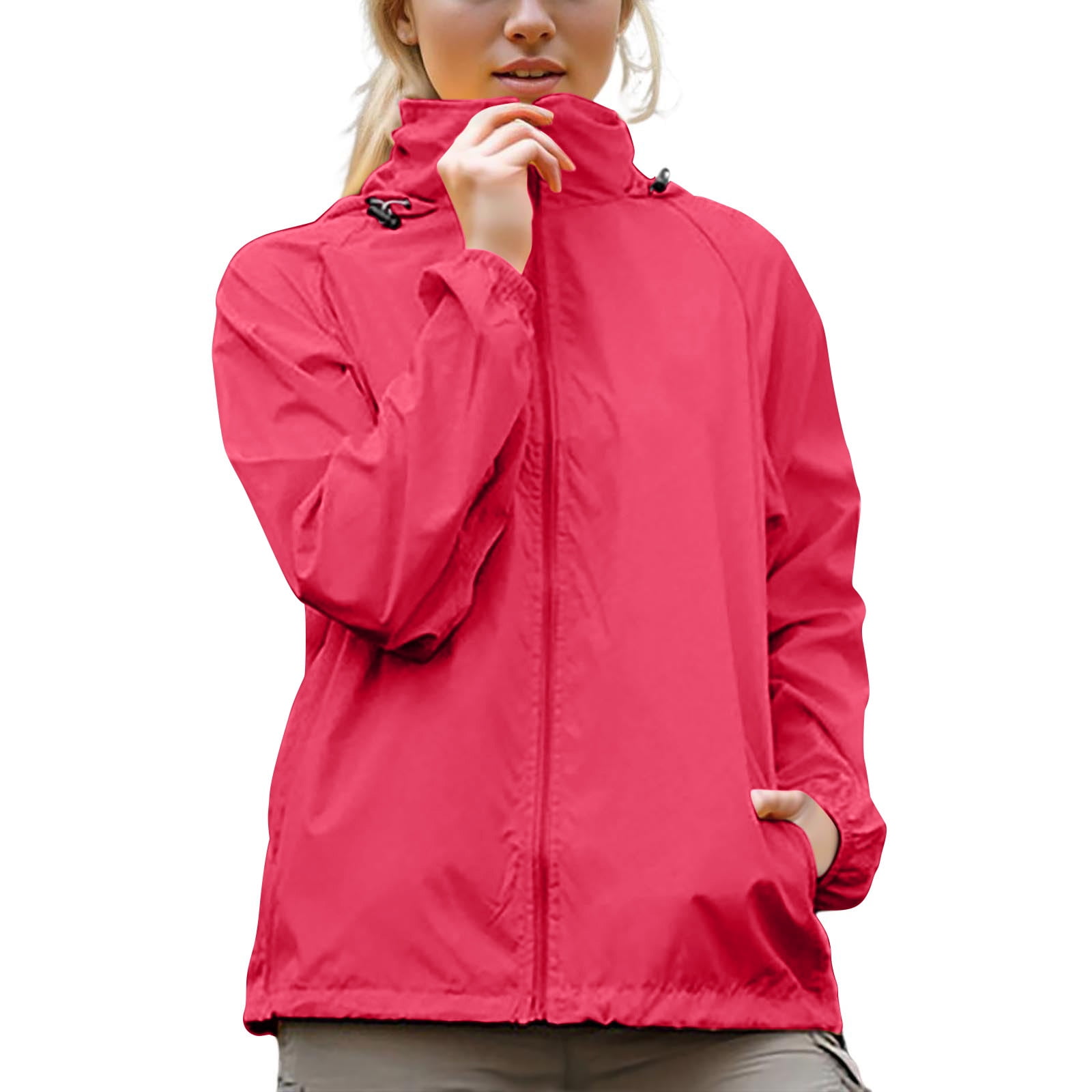 Rohuuque Women's Raincoats Lightweight Hooded Zipper Windbreaker ...