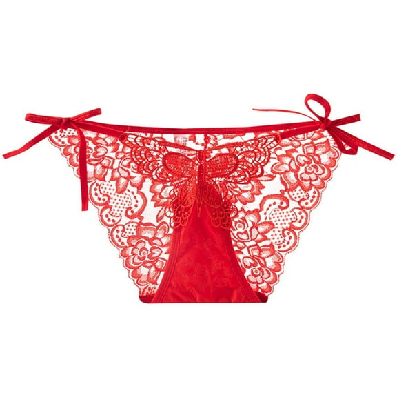 ZQUUVOU Women's Red Lace Briefs Sheer Panties Lace Mesh Cut Out Breathable Cotton Lined Low Rise Cheeky Underwear Red E