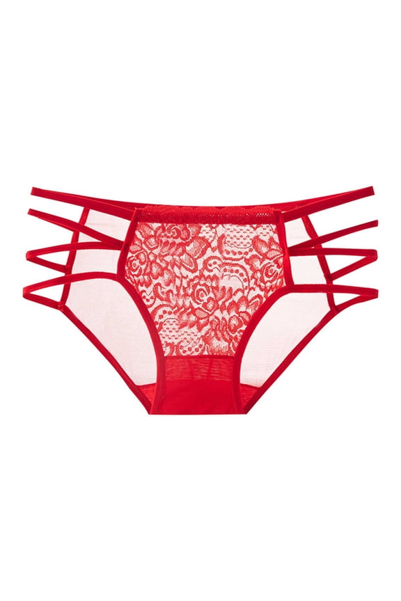 ZQUUVOU Women's Red Lace Briefs Sheer Panties Lace Mesh Cut Out Breathable Cotton Lined Low Rise Cheeky Underwear Red C