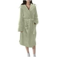 thumbnail image 1 of Rohuuque Women's Robes with Hood Solid Color Bathrobes Thick Warm Absorbent Quick Dry Terry Shawl Collar Belted Cozy Loungewear Green, 1 of 9