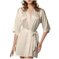 thumbnail image 1 of Rohuuque Women's Silk Robe Satin Like Thigh Length Nathrobes 1/2 Sleeve Solid Color Soft Cover Up Lounge Wear Beige, 1 of 4