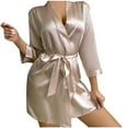 thumbnail image 1 of Rohuuque Women's Silk Satin Robes 3/4 Sleeve Open Front Belted Bride Robe Soft Comfortable Lightweight Breathable Lounge Wear Rose Gold, 1 of 8